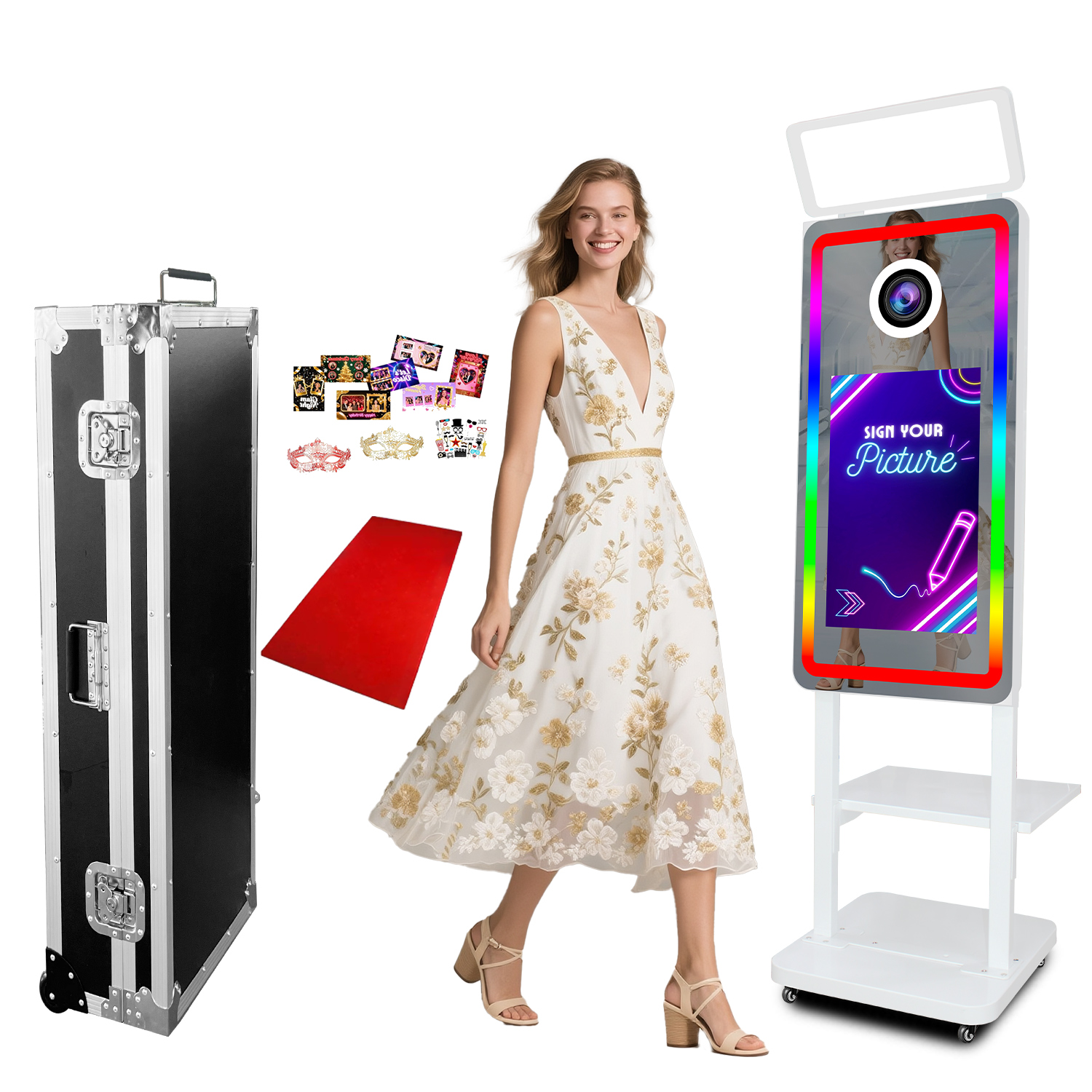 トレイ付き40インチマジックミラーフォトブース、Selfiesを撮るための21.5インチタッチスクリーンフォトブースマシン、イベントレンタルビジネス