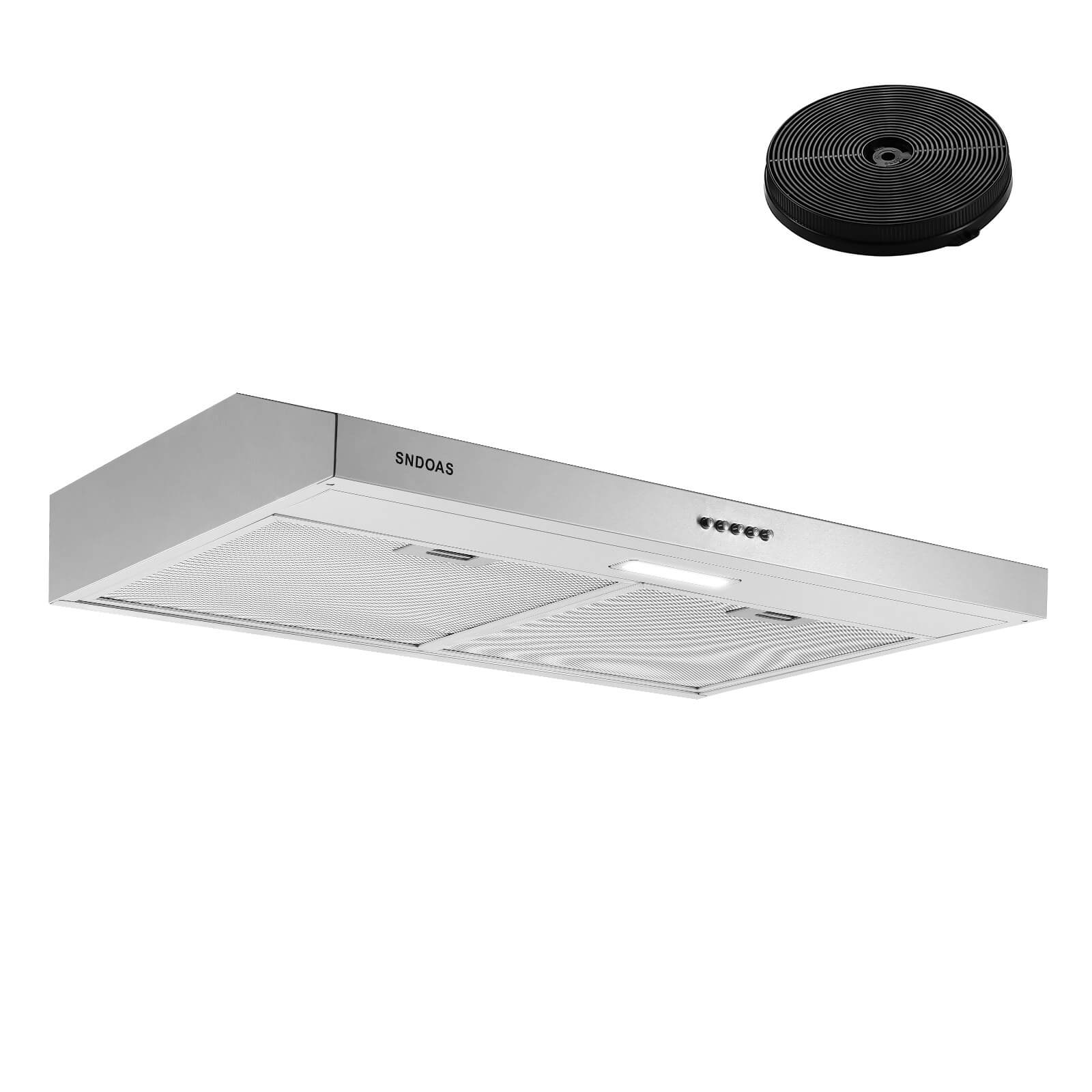 Tieasy 30 インチ 230 CFM アンダーキャビネットマウントステンレススチール カーボンフィルター LED ライト付きキッチンレンジフード USGF2375CF