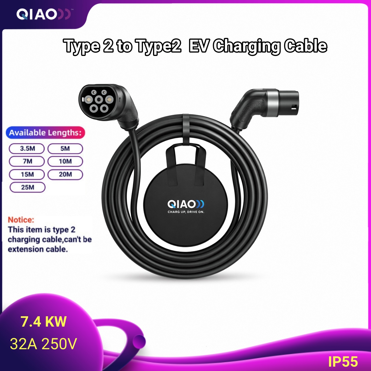 7.4KW 32A タイプ 2 からタイプ 2 EV 充電ケーブル 3.5 メートル最大 25 メートル IEC 621962 電気自動車の充電器ケーブル家庭用公共充電ステーション