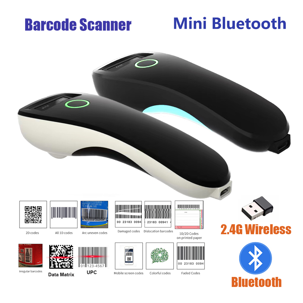 2D バーコードスキャナミニ 2.4 グラムワイヤレス Bluetooth ハンドヘルドポータブル 1D 2D QR コードデータマトリックス PDF417 リーダーストレージ機能付き