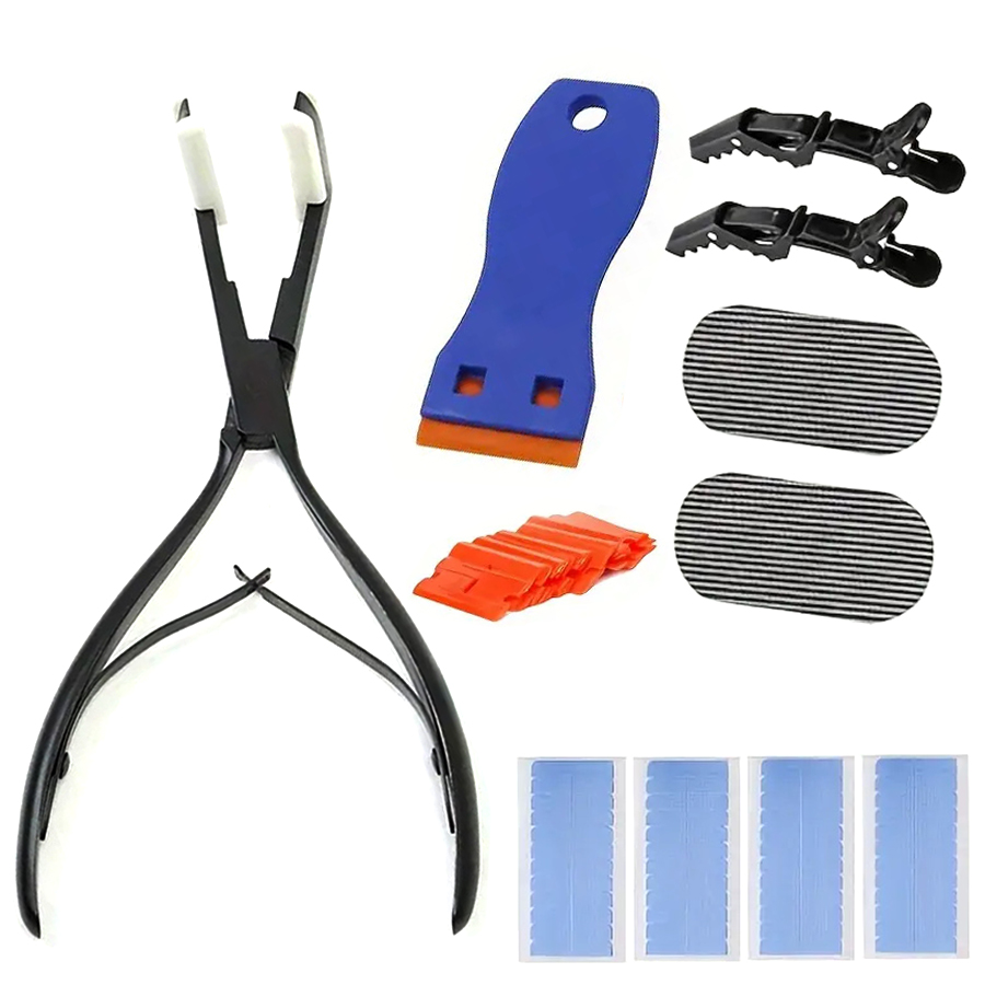 Woven Hair Extension Tools Kit with Flat Surface Stainless Steel Tape in Hair Extensions Sealing Clamp Pliers