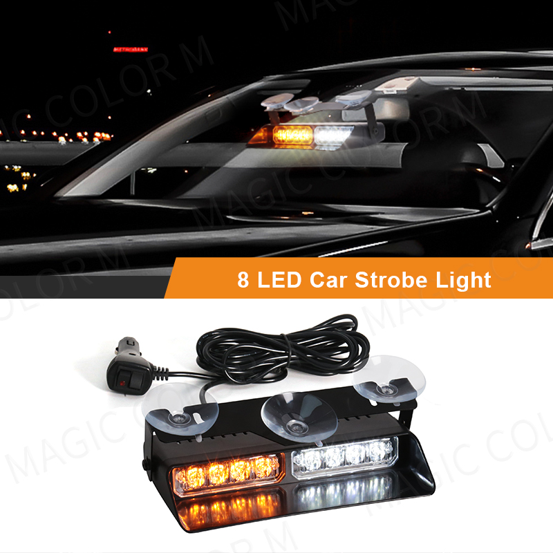 LED 車のストロボライト緊急フラッシュ警告ランプフロントガラスバー 8 ビーズ赤青アンバー白防水オートライトアセンブリ
