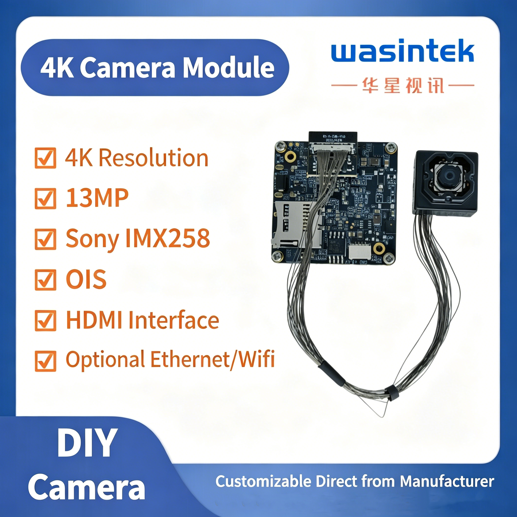 IMX258 4K 30FPS 13MP 1/3.1インチ WiFi イーサネット カメラ モジュール OIS カメラ モジュール HDMI (監視カメラではありません)