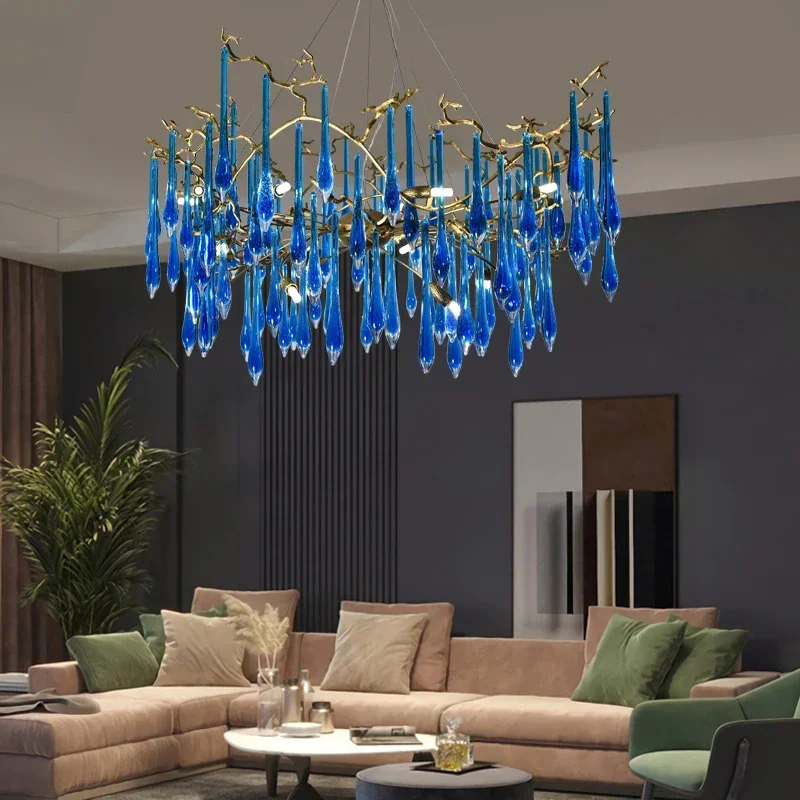 銅高級ブルークリスタルシャンデリアカスタマイズされたヴィラリビングルーム屋内照明クラブ LED ペンダントライト