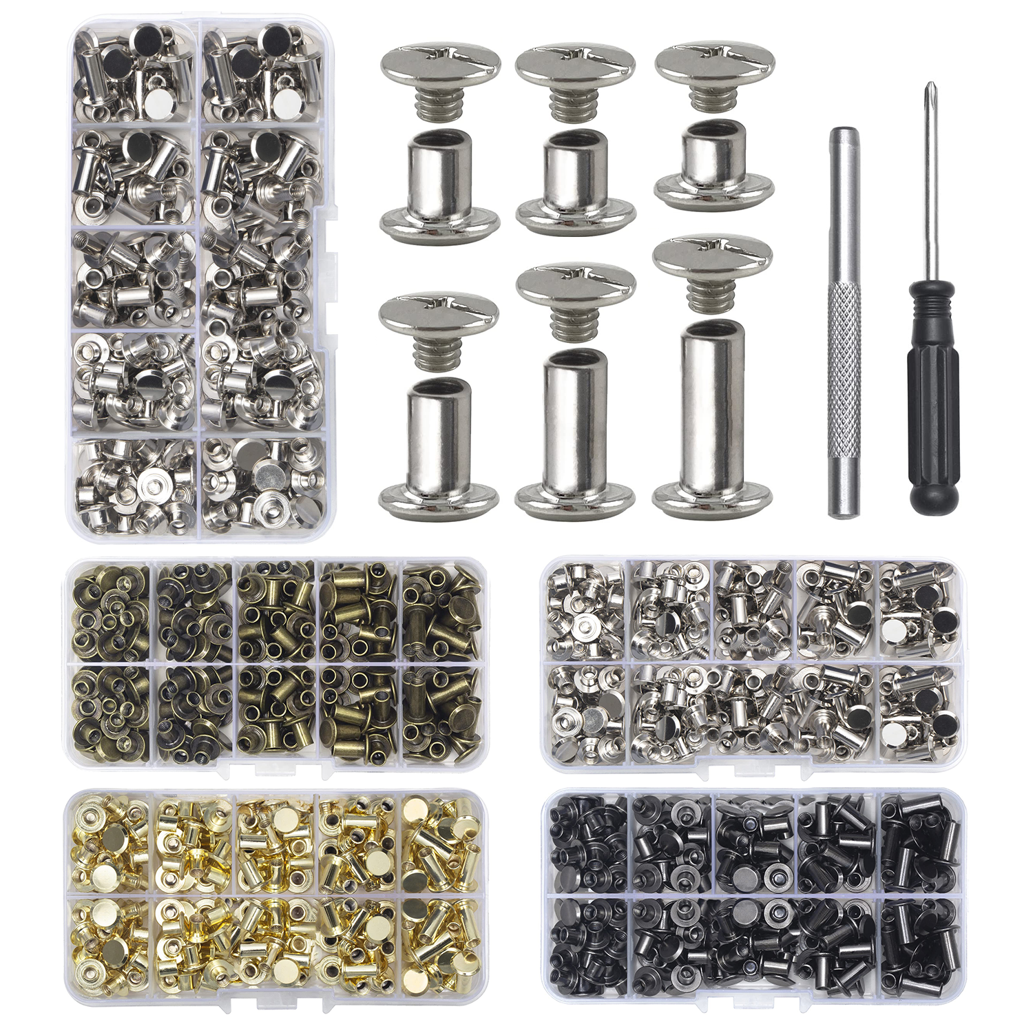 110Sets Screws Leather Rivets Binding for Decorate and Repair Leather Craft Belt Bag Shoes Purse Bookbinding (M5*4,5,6,8,10,12)