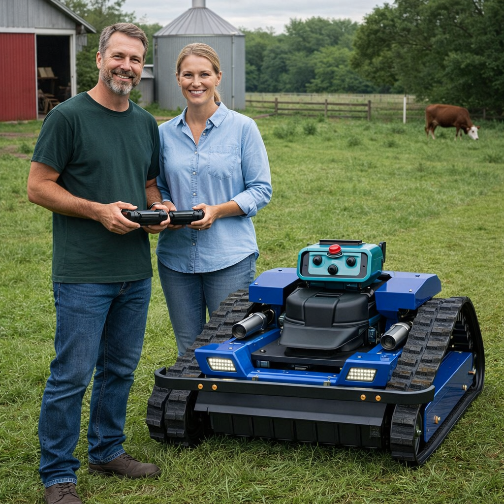 カスタマイズされた産業用リモートコントロール芝刈り機 - シンプルなデザインの 4 ストローク自動小型クローラー商業農具