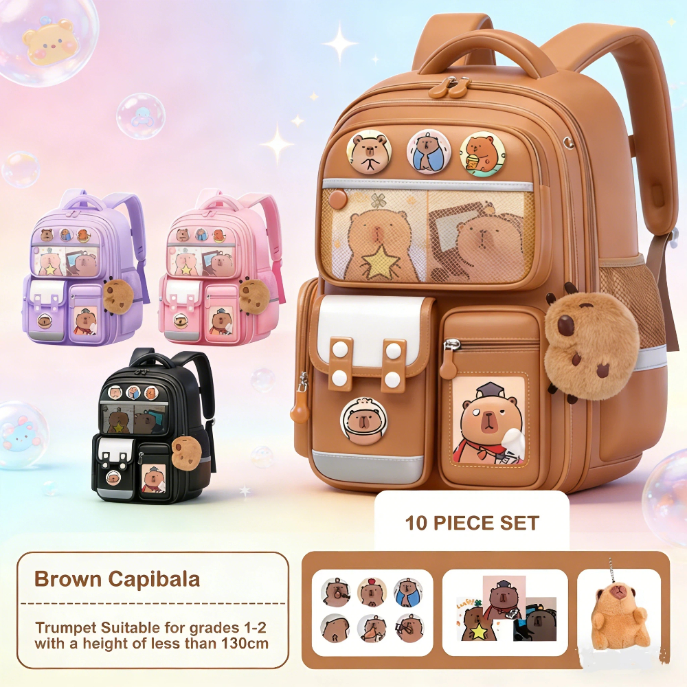 Capybara 子供ランドセル少年少女子供負担を軽減背骨を保護するストラップスクールバックパックランドセルバッグ