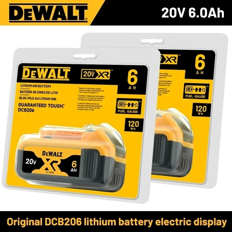 100% 本物の Dewalt 20V バッテリー、5AH/6AH 充電式リチウムイオンバッテリー、Dewalt DCB200 DCB206 電動工具交換バッテリー
