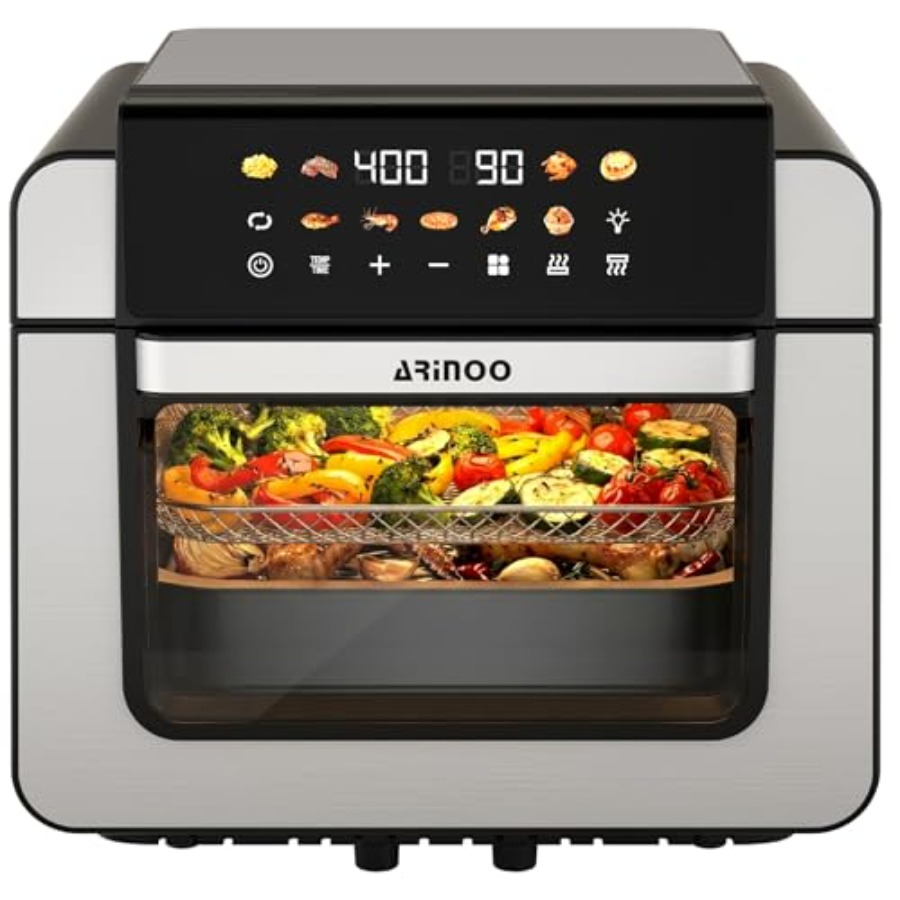 16 クォート エアフライヤー トースター オーブン コンボ、PFAS フリー セラミック コーティングと表示窓付き、XL 9-In-1 対流オーブン、トップ 1700W ボット