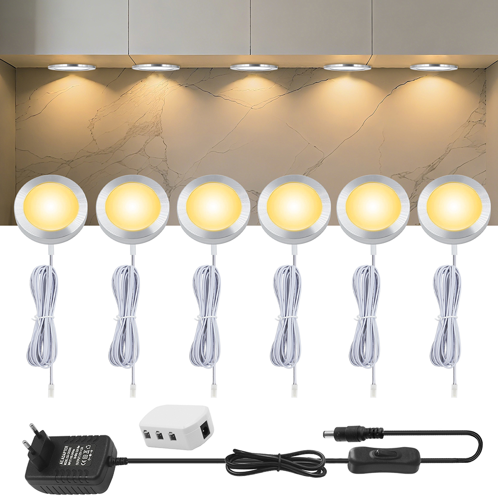 12V LED アンダーキャビネットライトスイッチ電源キットコレクション超薄型シーリングライトラウンドスポットランプキッチンライトテープウォーム