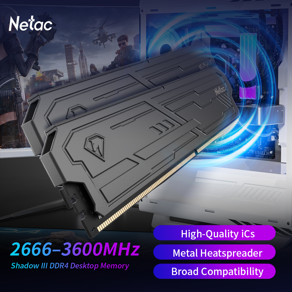 Netac Shadow III DDR4 3200MHz 3600MHz メモリ RAM DDR4 8G 16G 8Gx2 16Gx2 ヒートシンク XMP2.0 高品質 IC ゲーミングコンピュータ用