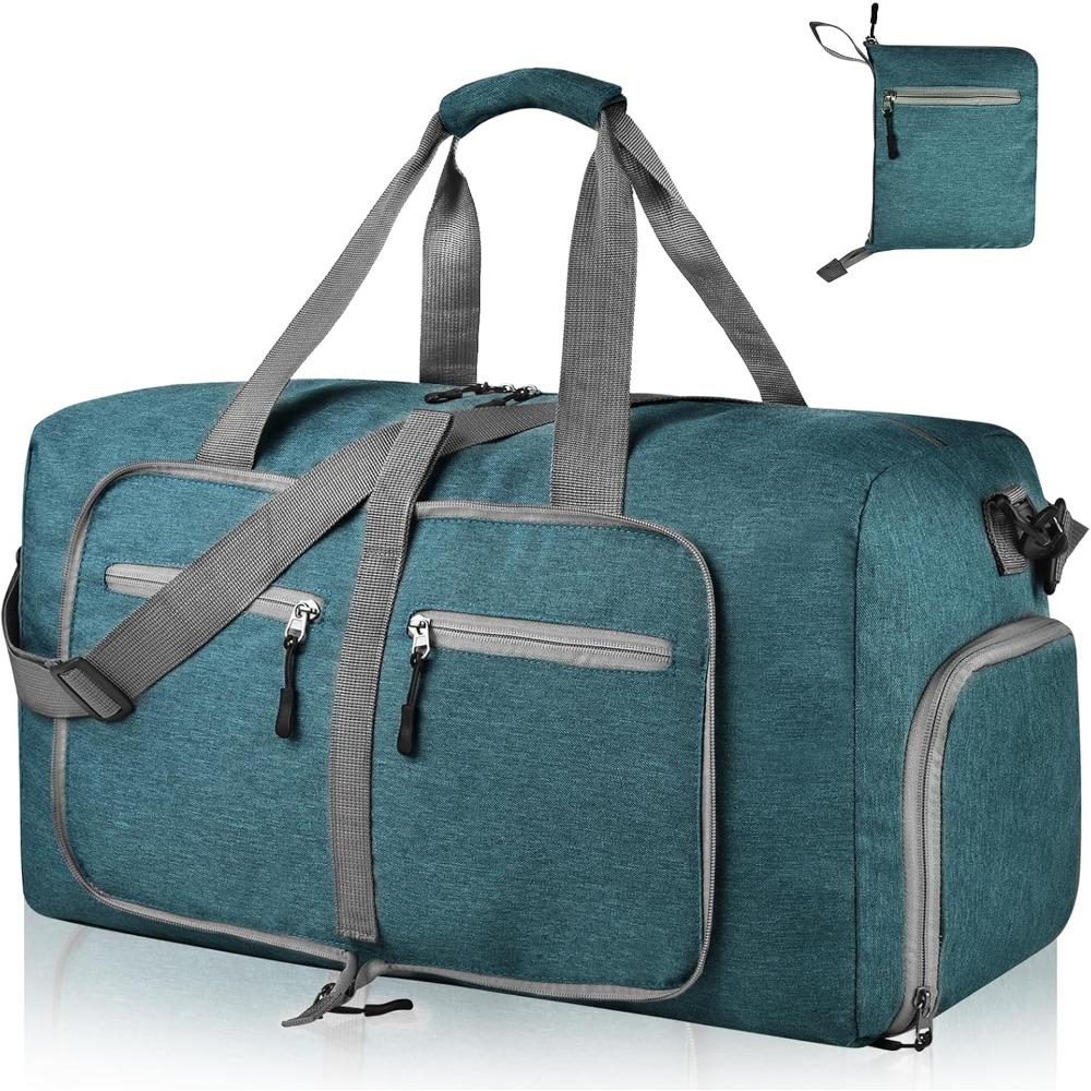 65L 折りたたみ式トラベルダッフルバッグ シューズコンパートメント付き 一晩用バッグ 防水