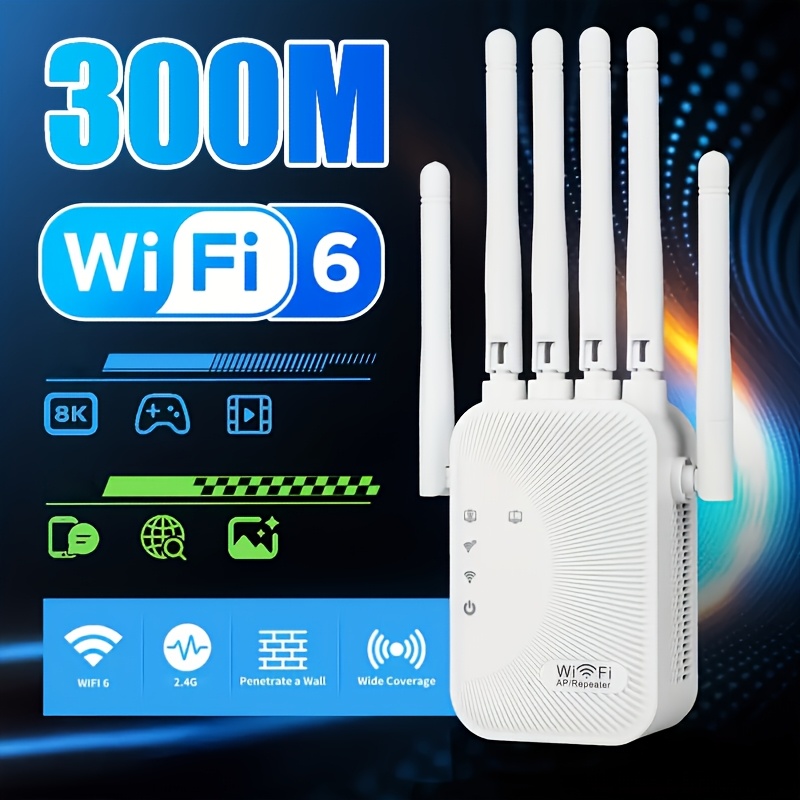 イーサネットポート付き 2.4GHz WiFi エクステンダー 6 アンテナ信号ブースターホームインターネットリピーター、最大 1328 平方フィートをカバー