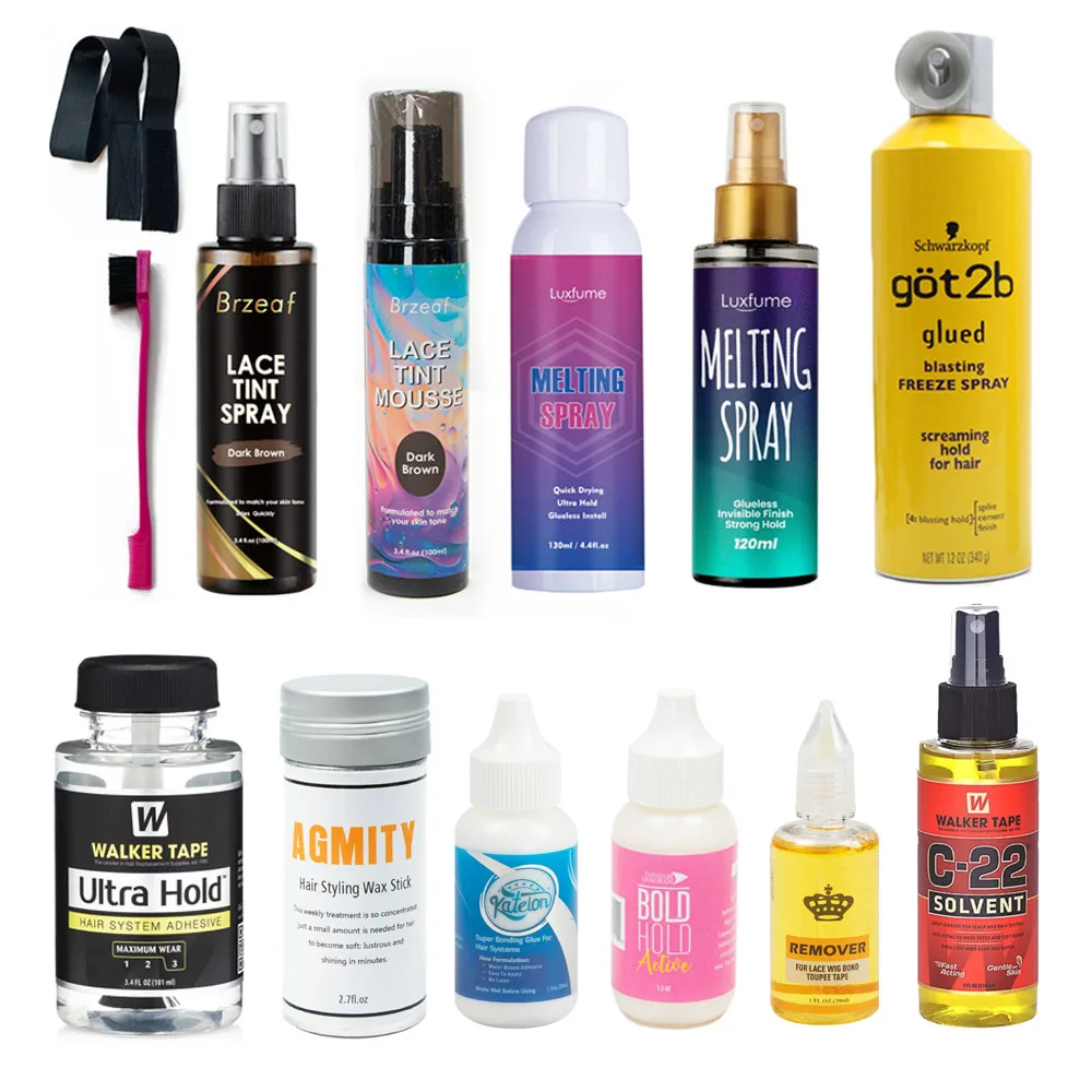 ヘアケアキット ウィッグ接着剤 ワックススティック 接着剤 リムーバー レースティント ムース メルティングスプレー エッジコントロール ウィッグ取り付けセット ウルトラホールド
