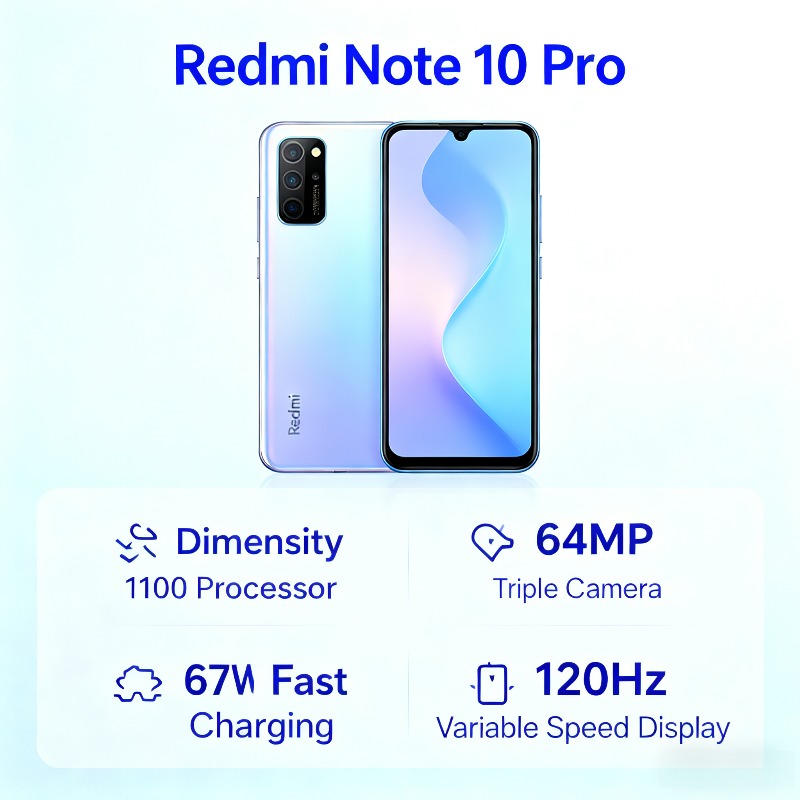 Xiaomi Redmi Note 10 Pro スマートフォン 6.6インチ FHD 120Hz ディスプレイ 64MP トリプルカメラ 67W 急速充電 5000mAh バッテリー グローバルバージョン
