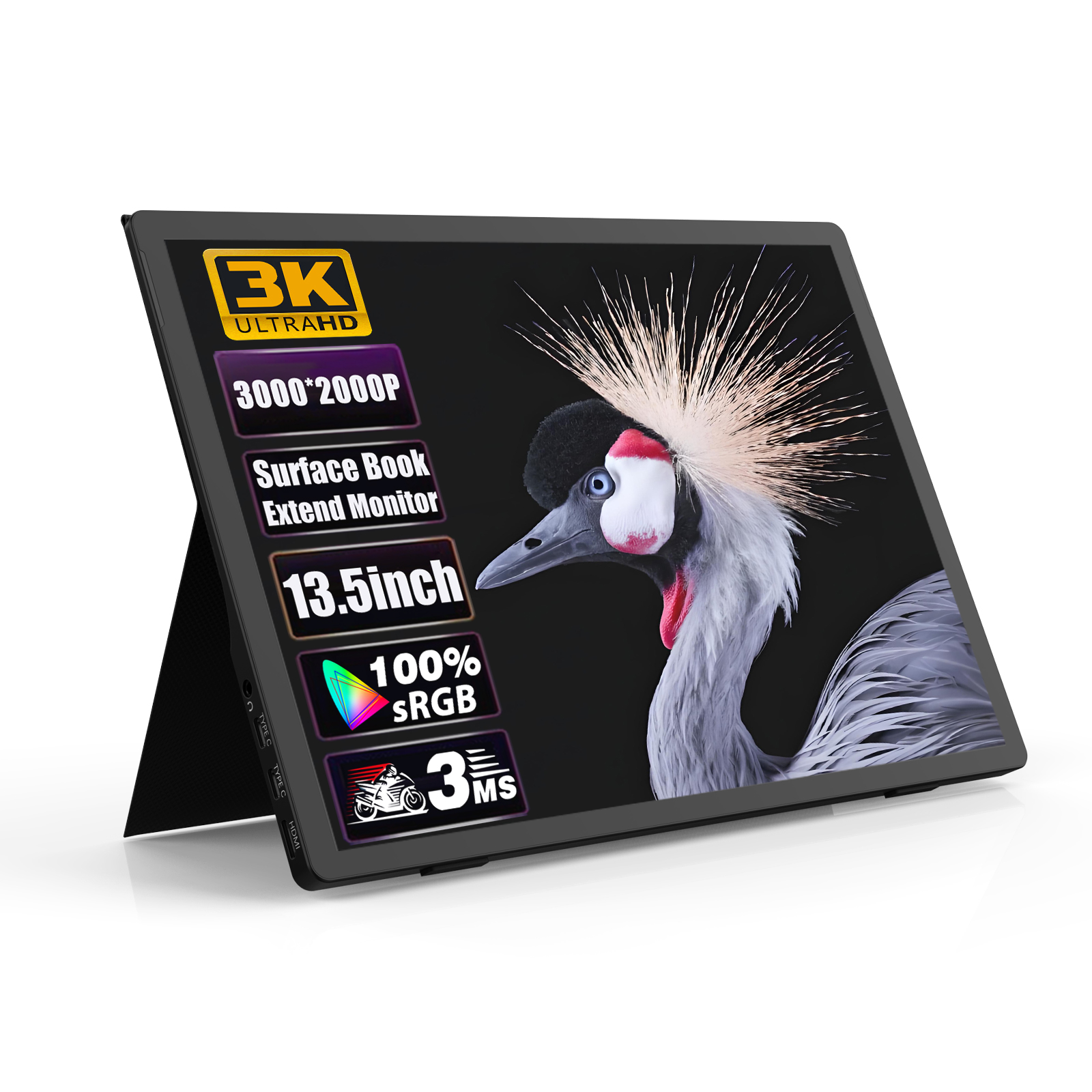ZEUSLAP 13.5 インチ QHD 3000*2000P 480Nits 15:10 IPS パネルポータブルモニターラップトップ PC 表面ブック 2 番目の拡張画面