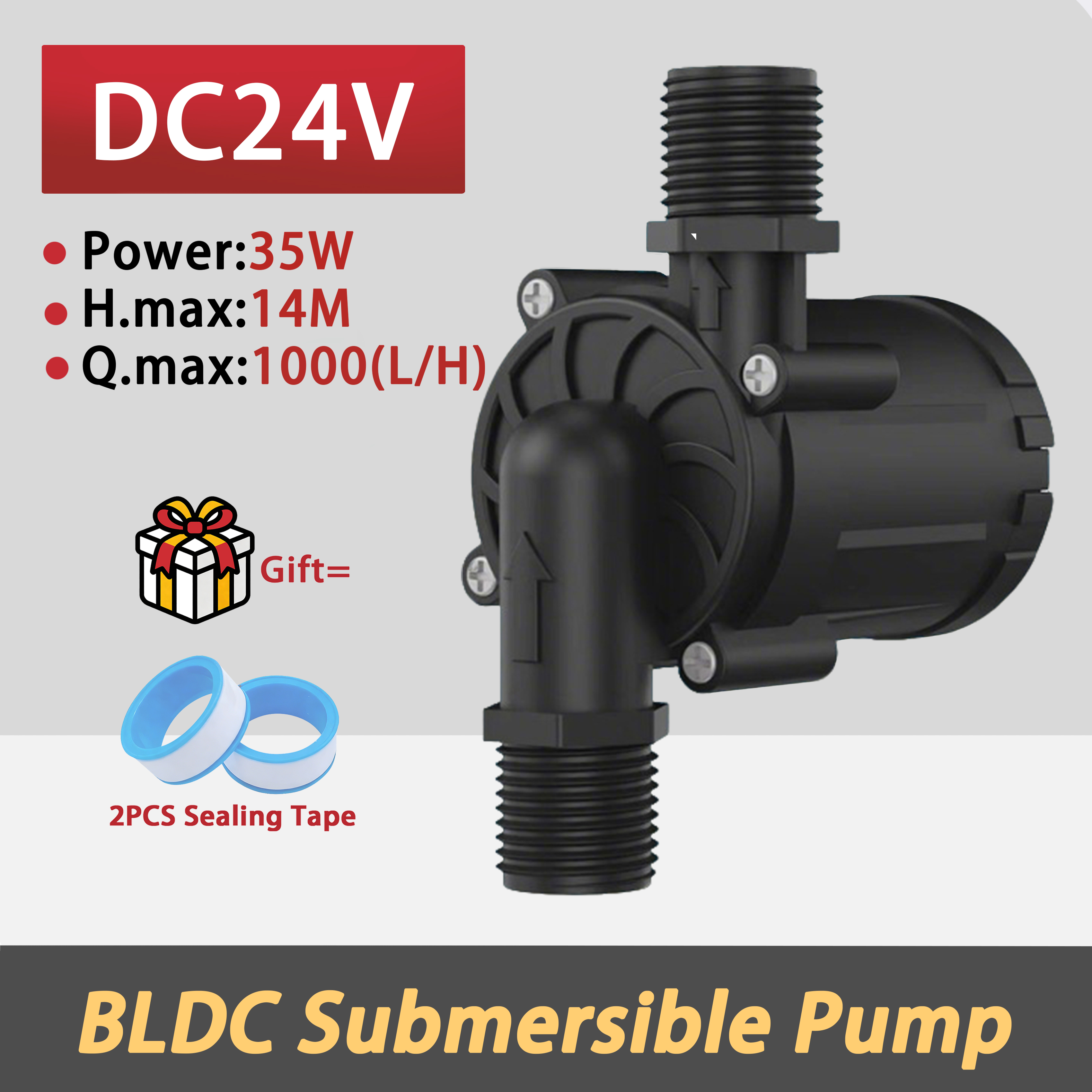 DC24V ブラシレス水中ポンプ、給湯器用 14M 高ヘッド水ブースターポンプ、乾燥保護付き 1000L/H 循環ポンプ