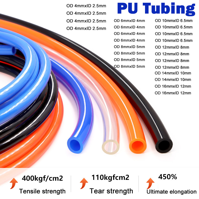 Beicai 5 メートル PU パイプ空気圧ホースコンプレッサーホースエアチューブ赤黒青透明 OD4mm 〜 16mm 高電圧耐性