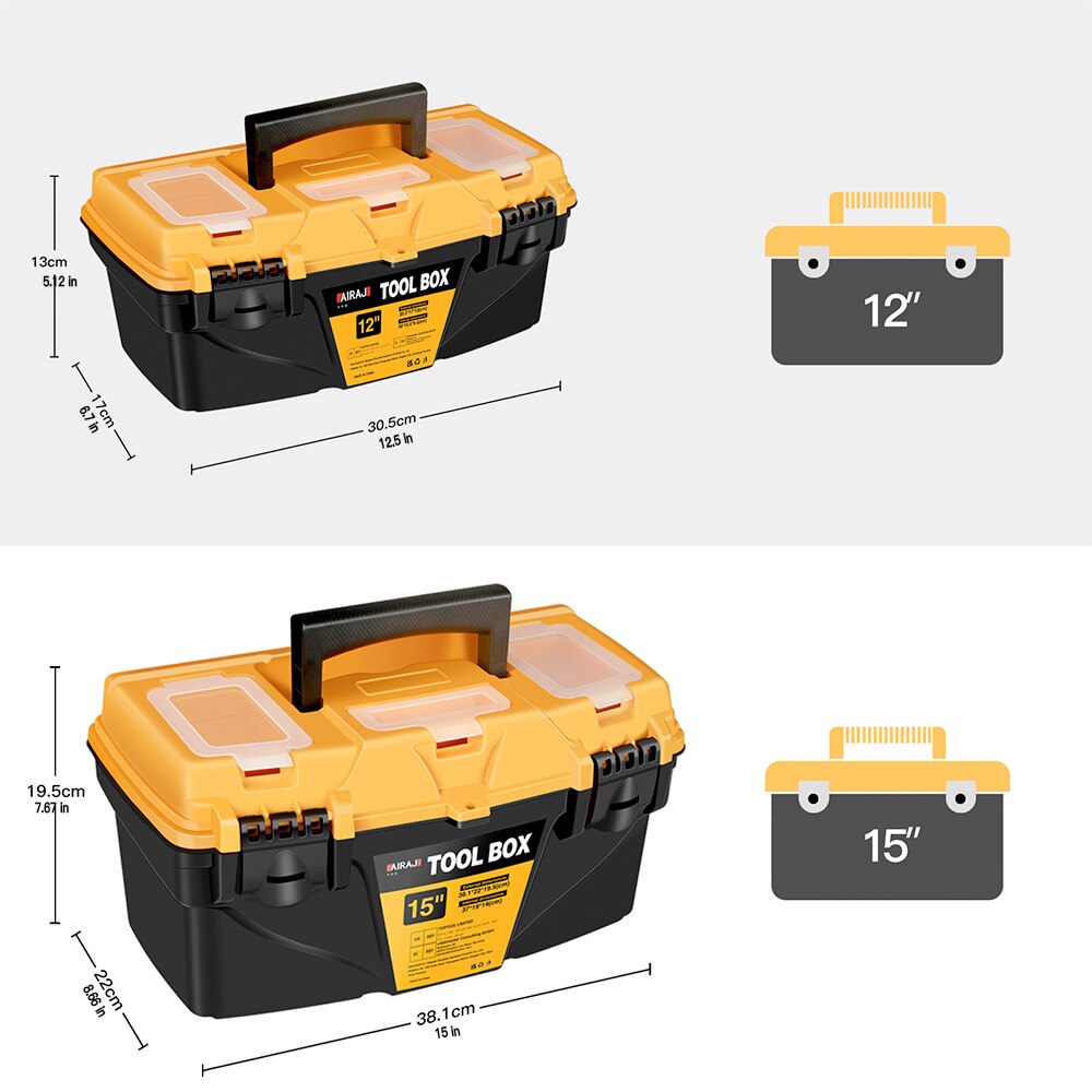 AIRAJ 15/12 インチハードウェアツールボックス、プラスチック厚手の組み合わせスーツケース電気技師大工電気ドリル収納ボックス