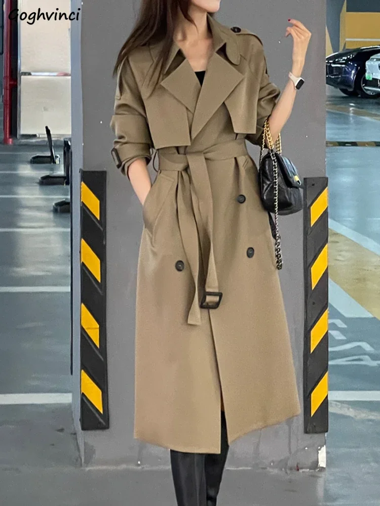 トレンチコート レディース ブリティッシュ スタイル ダブルブレスト クラシック ロング ジャケット エレガント オールマッチ 女性 スタイリッシュ ラペル 防風 秋