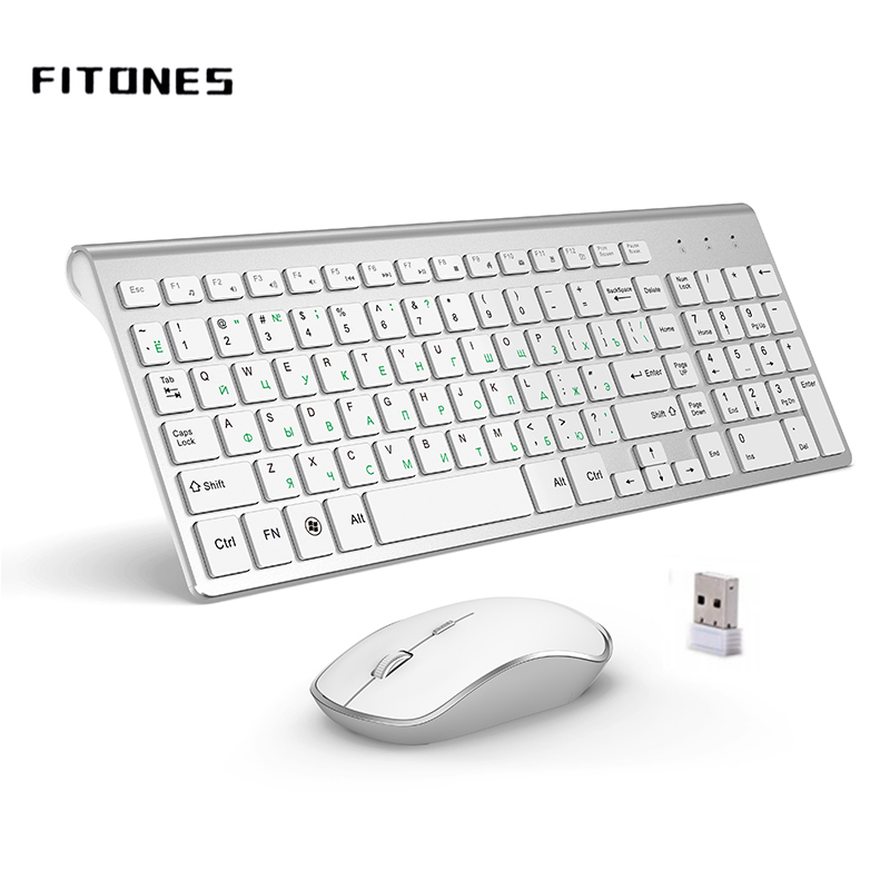 ロシア語バージョン 2.4g ワイヤレス キーボードとマウス、人間工学、ポータブル フルサイズ、USB インターフェイス、ハイエンド ファッション シルバー ホワイト