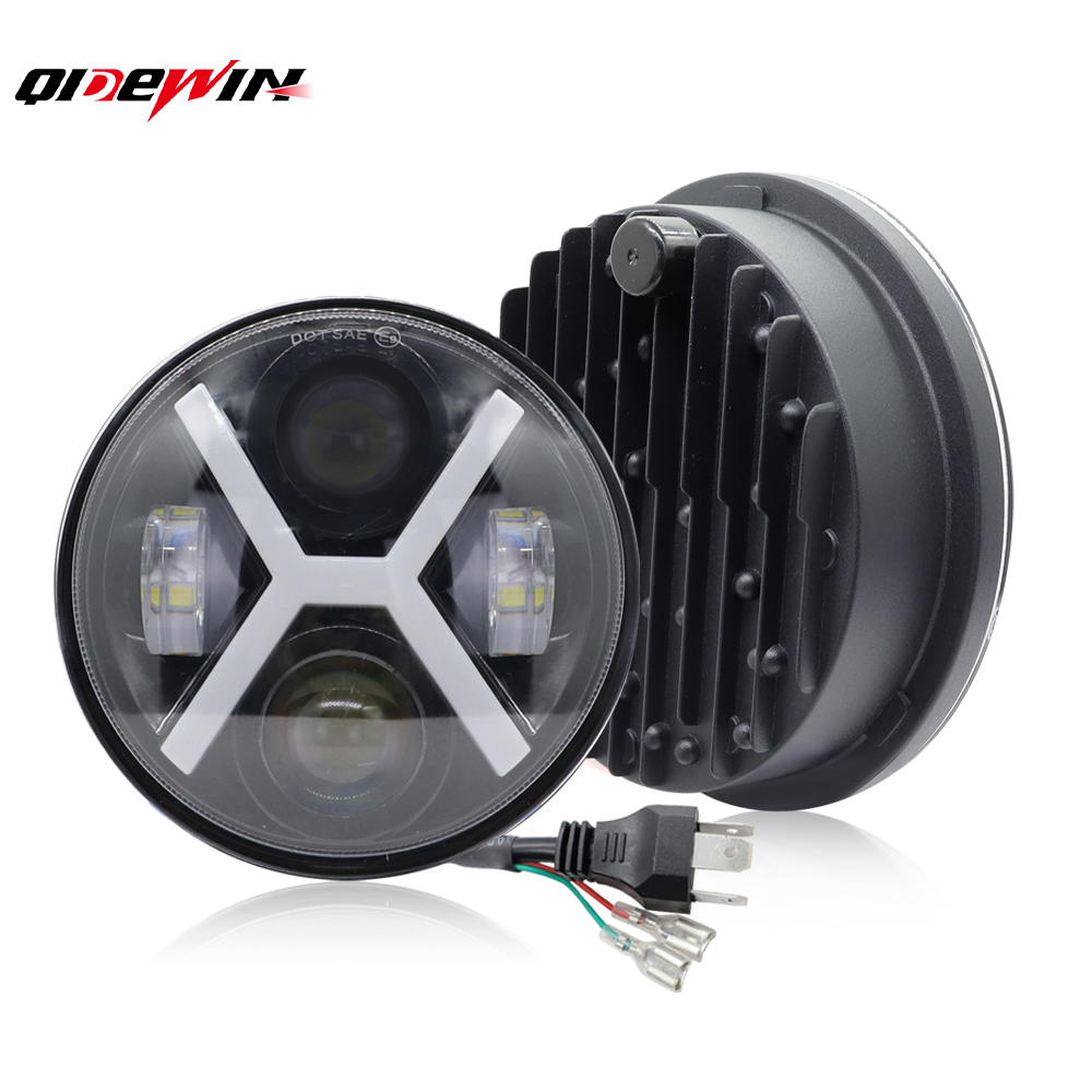 5.75 インチオートバイ LED ヘッドライトハイ/ロービームターン角度アイモトヘッドランプオフロードハーレージープヤマハホンダ車用