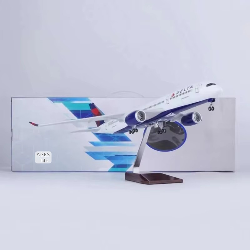 1/142 スケール 47 センチメートル飛行機エアバス A350 デルタ航空モデルライトとホイールダイキャスト樹脂飛行機コレクションギフト