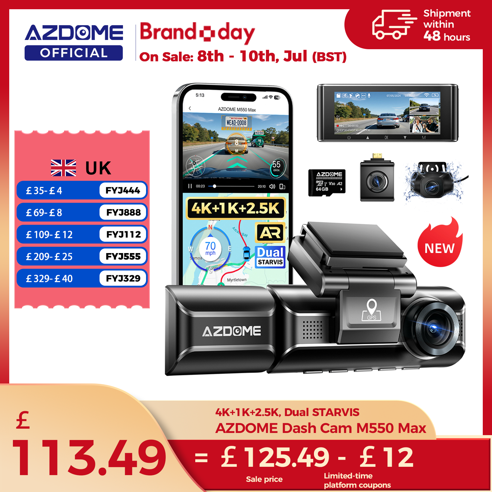 AZDOME M550 最大ダッシュカム 4K 1K 2.5K 内蔵 GPS WiFi 150FOV 車カメラ 24H 駐車モニターナイトビジョン車用ダッシュカム