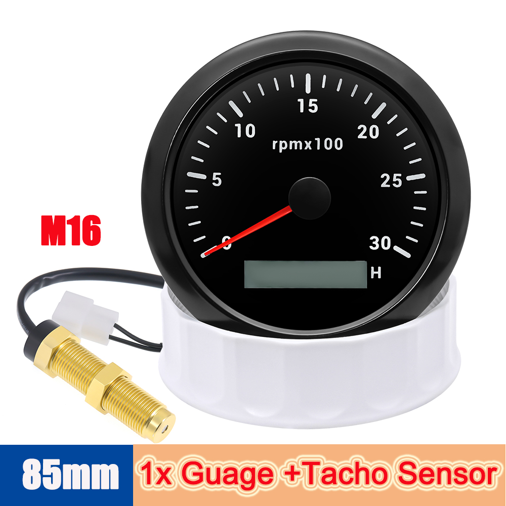 85 ミリメートルタコメーター LCD デジタルエンジンタコアワーメーター 0-3000 RPM メーター M16 タコセンサーマリンボート車用 7 色バックライト