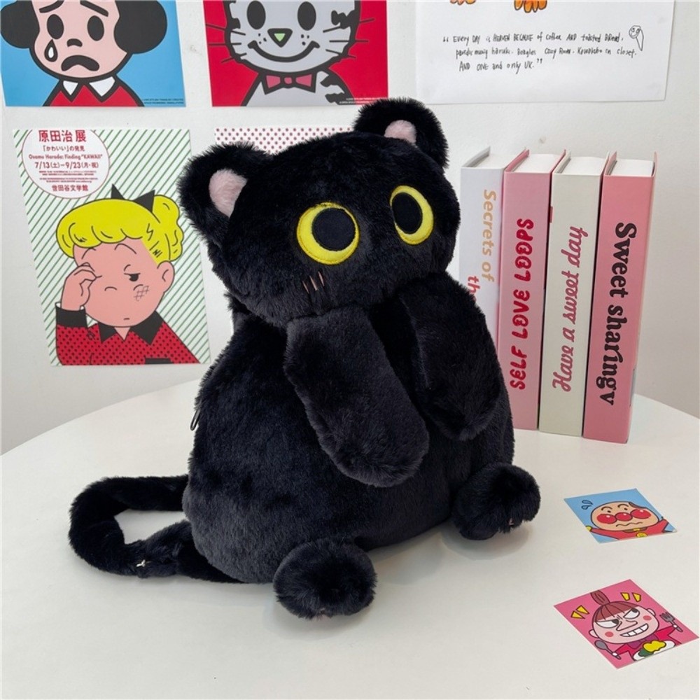 かわいいかわいいバックパックぬいぐるみ大容量ショルダーバッグ黒猫ソフトふわふわおもちゃ女の子女性のための