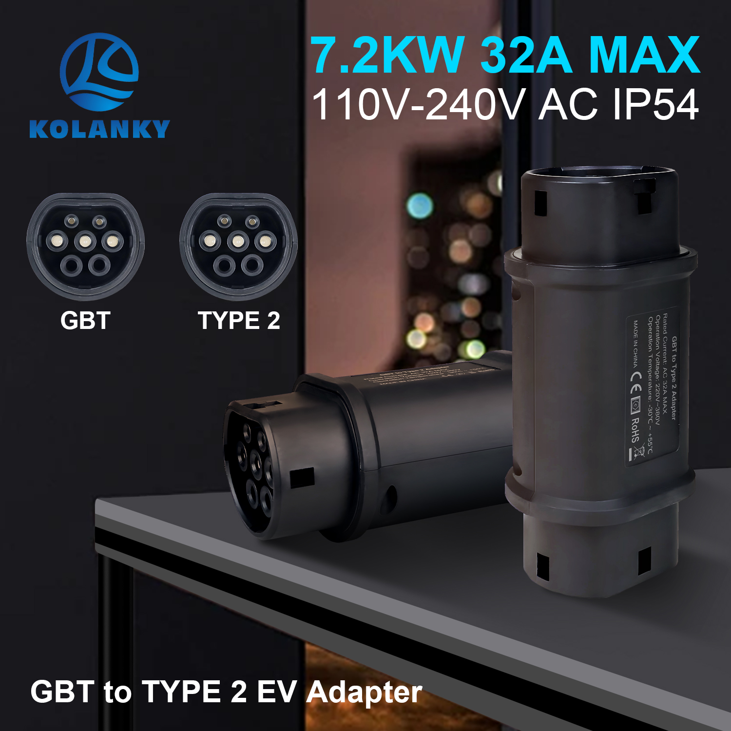 Kolanky EV 充電器変換アダプタ 7.2KW 22KW 16A 32A GBT からタイプ 2 EVSE 充電 GBT から IEC 62196 タイプ 2 EV 充電器アダプタ