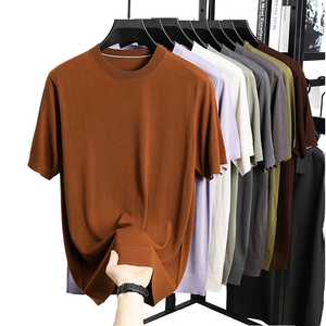 男性用 Tシャツ クルーネック 半袖 ソリッドカラー 高通気性 軽量 スムースニット生地 カジュアル ベーシック トップス