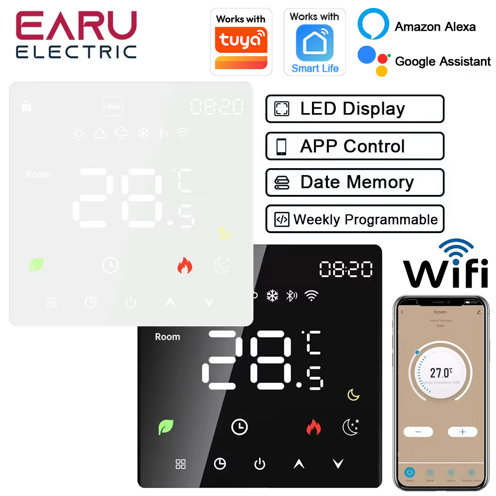Tuya WiFi スマートサーモスタット電気床暖房 TRV 水ガスボイラー温度音声リモコン Google ホーム Alexa 用