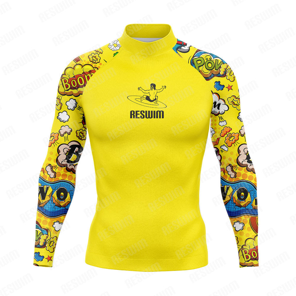 メンズサーフィンスーツ面白いラッシュガード水着長袖 Tシャツ少年ビーチ UV 保護水着サーフ水泳タイツスポーツ
