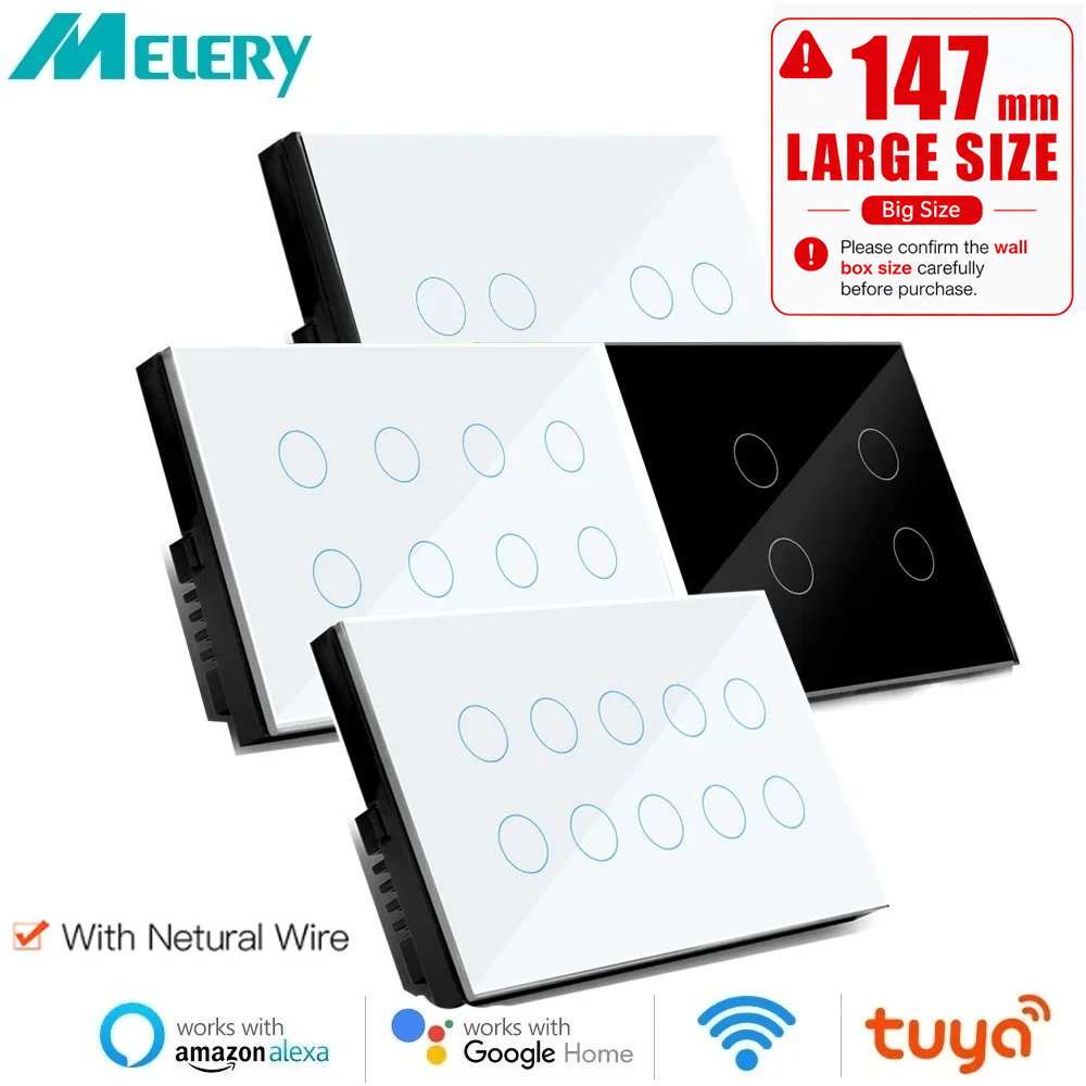 Melery Wifi スマート Tuya ライトスイッチ 4/5/6/8/10 ギャングガラス壁タッチセンサー Alexa リモート音声制御 Google ホームアシスタントによる