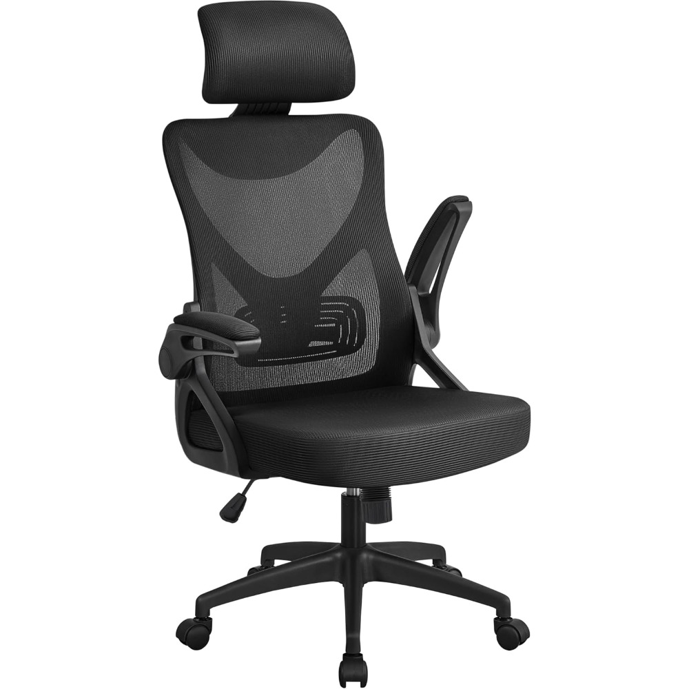 人間工学に基づいたオフィスチェア、ヘッドレストとフリップアップアームレストランバーサポート付きハイバックデスクチェア、カスタマイズ