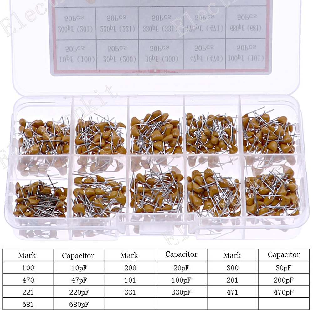 500 個 10Value 50V 積層モノリシック セラミック コンデンサ各種混合キット10pf20pf30pf47pf100pf200pf220pf330pf470pf680pf