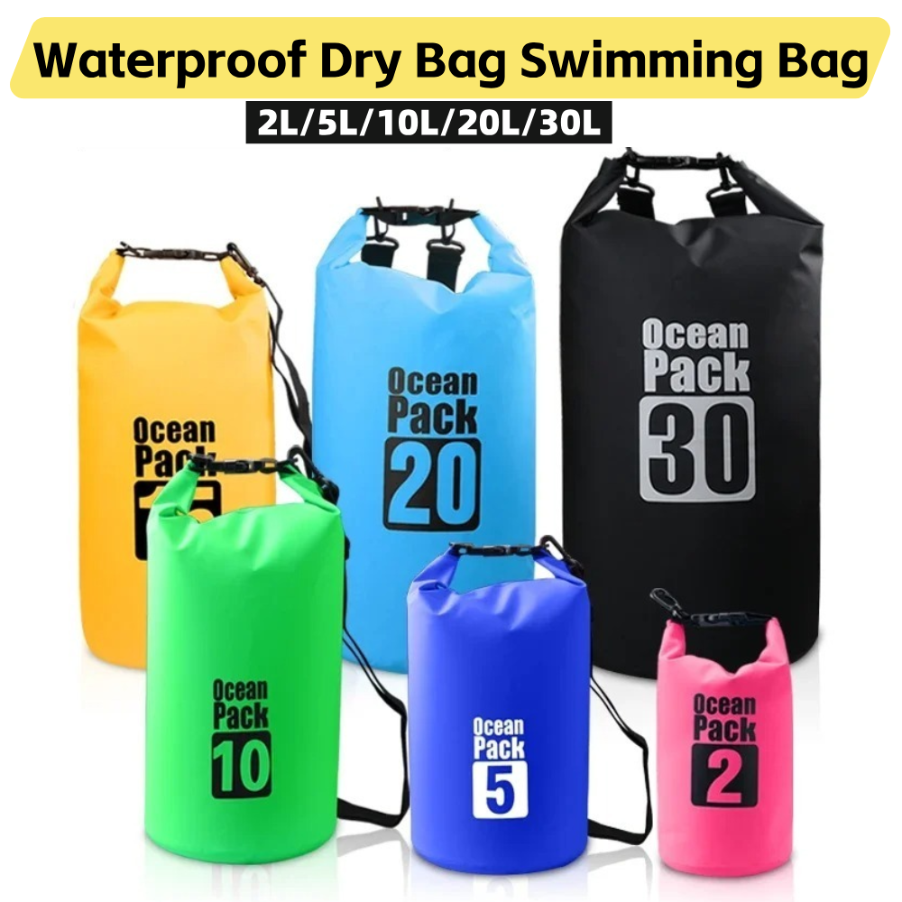 男性と女性のためのドライ PVC 防水バッグ、2L/5L/10L/20L/30L、屋外スイミングバケットバッグ、ラフティングバッグ