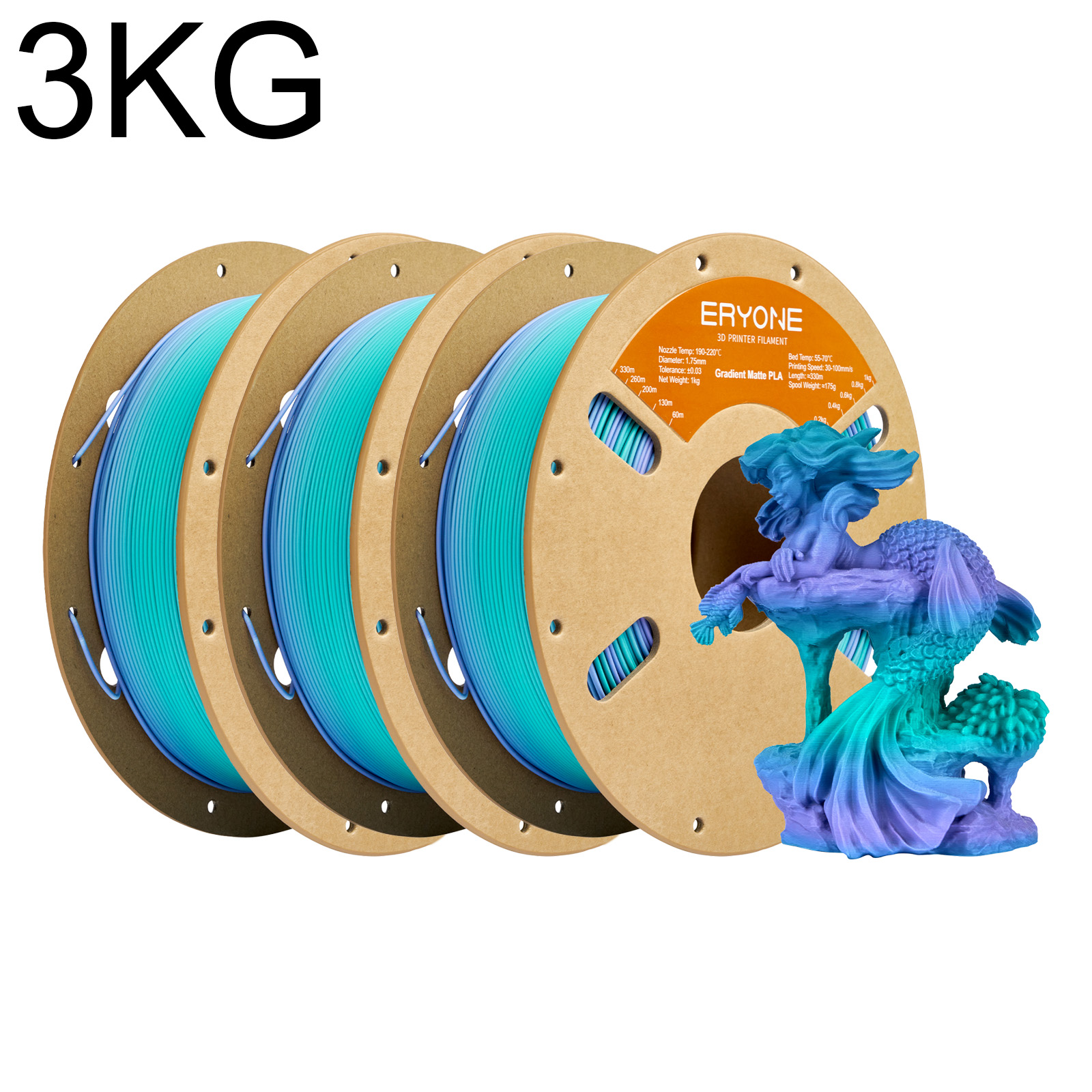 ERYONE 3KG マットグラデーションマルチカラー PLA フィラメントマットグラデーションレインボー 3D プリンター PLA フィラメント フィラメント PLA