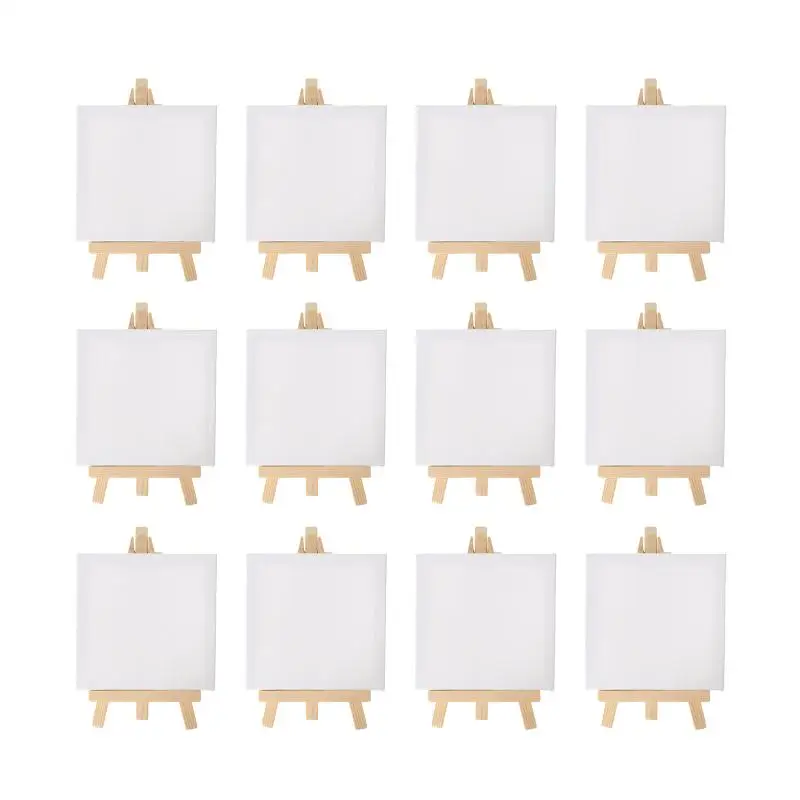 12 個アーティスト 5 インチミニイーゼル 3 インチ x3 インチミニキャンバスセット絵画キッズクラフト DIY 描画小さなテーブルイーゼル学校用