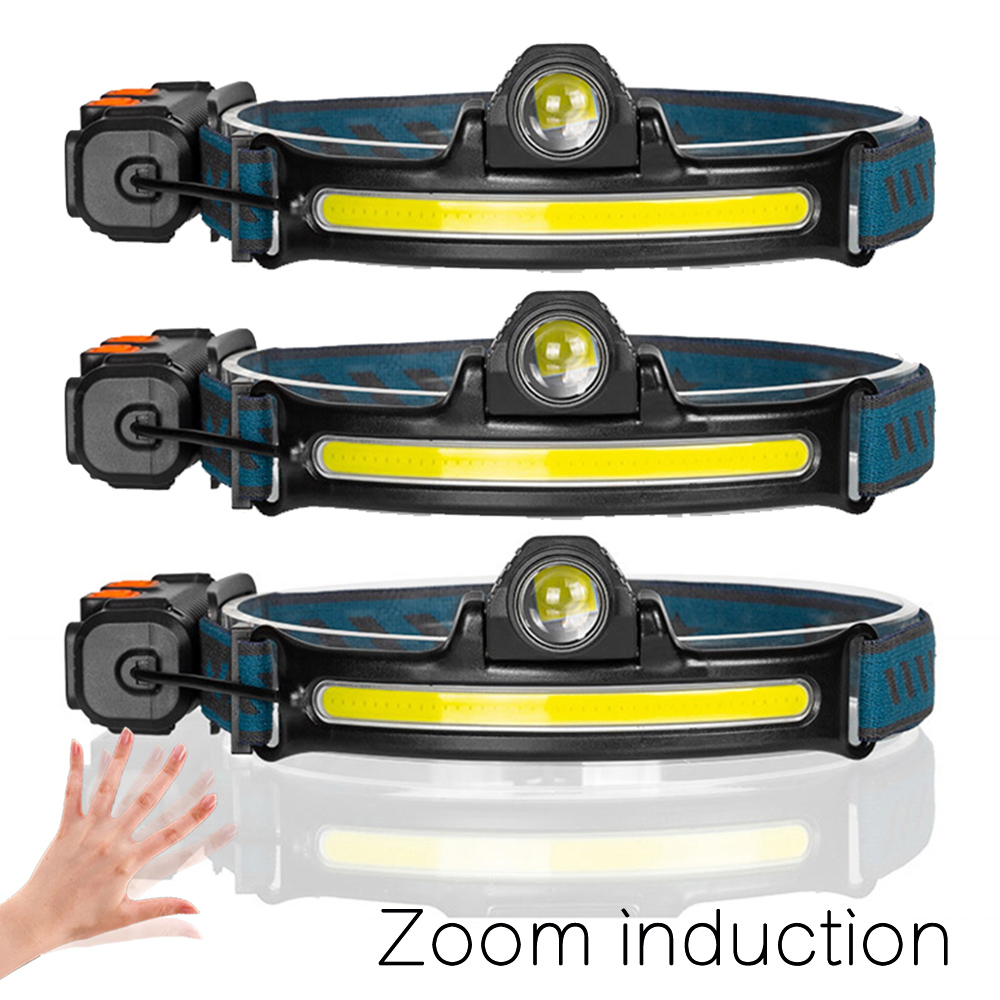 波動センサー LED ヘッドランプ 18650 バッテリー内蔵の強力な XPG COB ヘッドライト