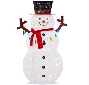 高さ5フィートの光るポップアップ雪だるま、大型の白い屋外用クリスマス装飾。200個のLEDライト、帽子、マフラー、多色ライト付き