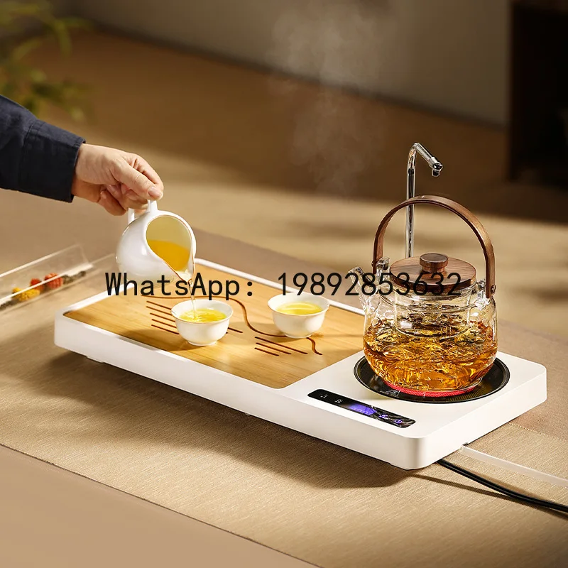 L14- ティーセット ホームカンフーティートレイ お茶を淹れる水付き、小さなティーテーブル一体型全自動ティーポット ライトラグジュアリー