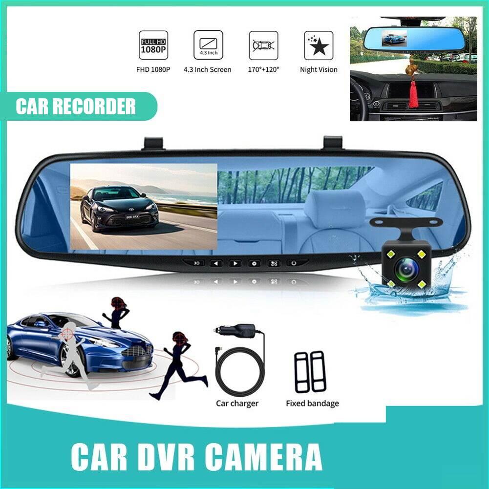 ミラーダッシュカム FHD デュアルレンズ車 DVR カメラ前後ビデオナイトレコーダー 170 度広角 24 時間駐車監視