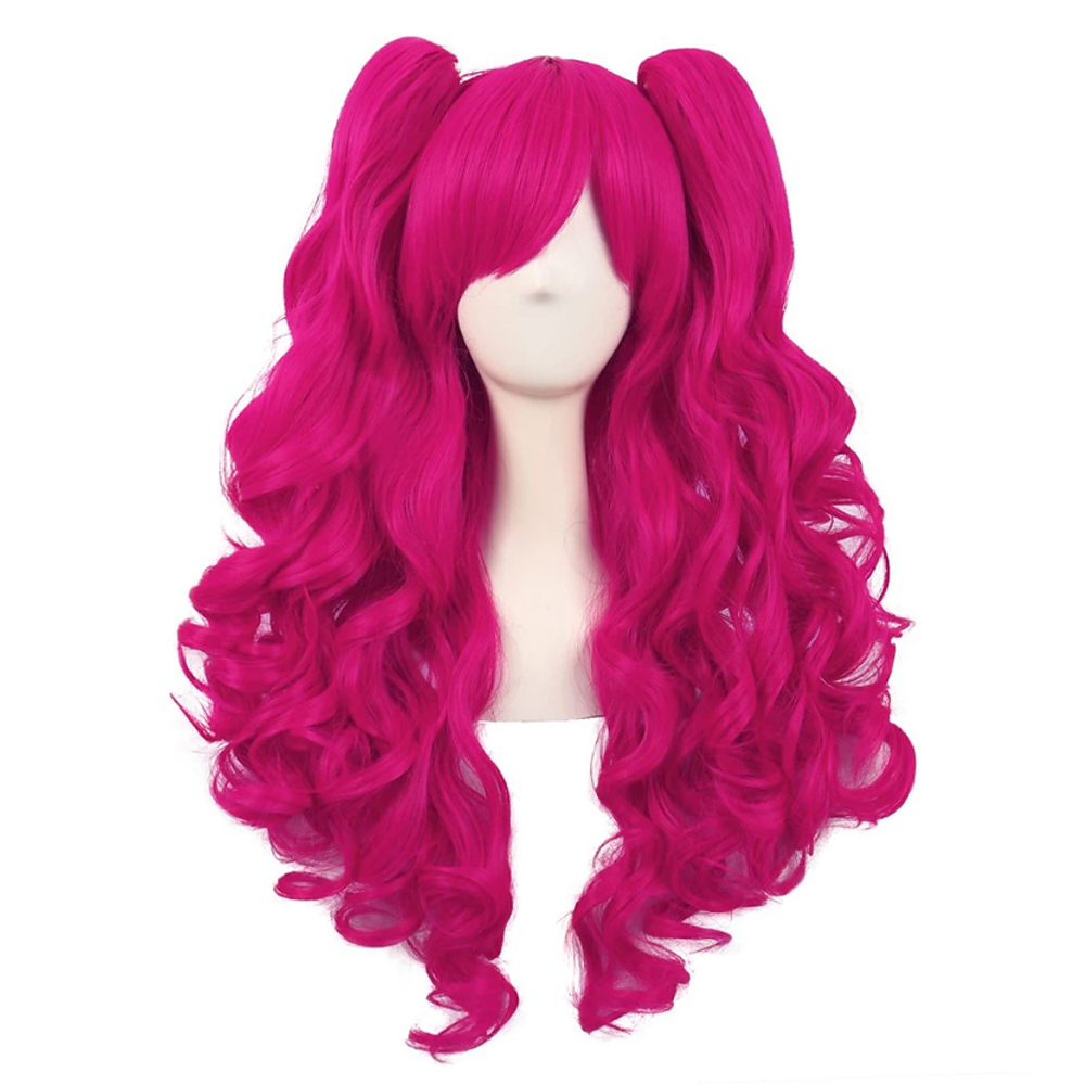 HAIRJOY 人工毛波状ピンクポニーテールかつらジャンコスプレゲームプリンセスアニメかつら髪おさげ前髪ハロウィンかつら