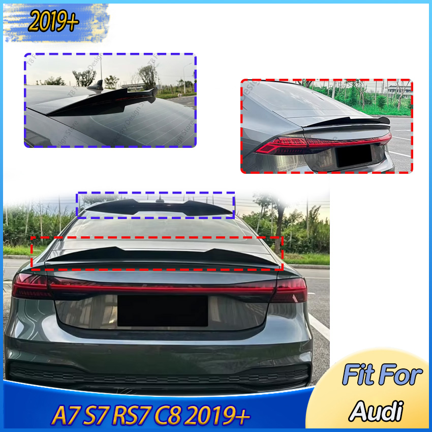 アウディ A7 S7 RS7 C8 2019 2020 2021 2022 リアルーフトランク Sopiler リップバンパートップウイングミドルウイングダックテールボディキットチューニング