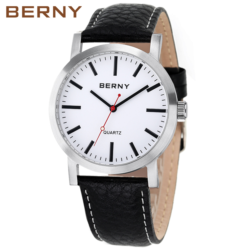 BERNY 男性トラックウェイウォッチクォーツ時計男性レザーストラップファッショントラックウェイ腕時計防水メンズ腕時計トップブランドの高級