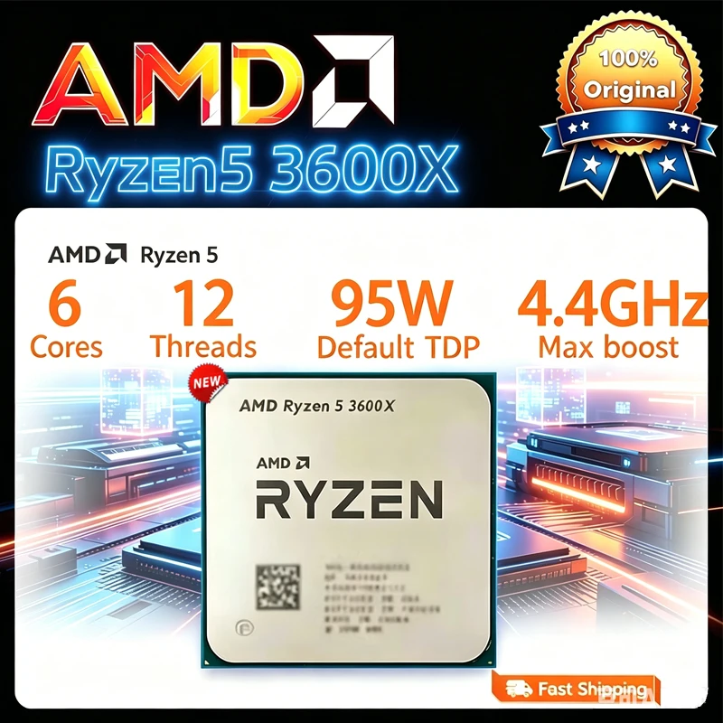 AMD Ryzen 5 3600X R5 3600X 3.8 GHz 6 コア 12 スレッド CPU プロセッサ 7NM 95W L3=32M 100-000000022 ソケット AM4 CPU ルースパイ