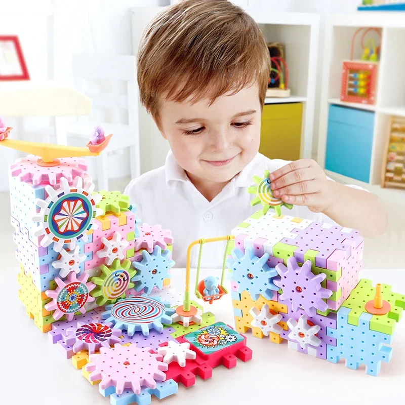 電気歯車 3D パズルモデル構築キットプラスチックレンガブロック知育玩具子供のための子供ギアブロック建物のおもちゃ