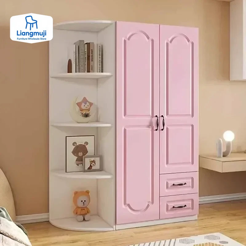 ピンク 2 ドアワードローブ衣類オーガナイザー韓国スタイル木製ワードローブ夏ヘビーデューティ Schlafzimmer シュランクサロン家具